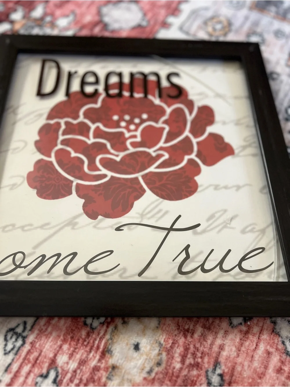 Dreams Come True Wall Art - Red Floral Framed Sign